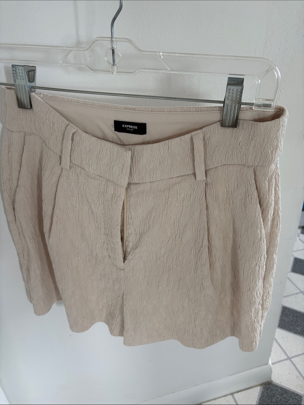 Express Cream Textured Pleated Mini Shorts